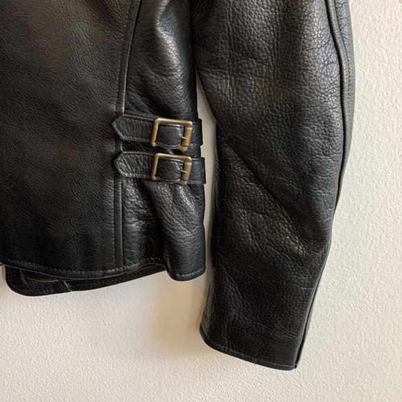 Heavy Cowhide Black Leather 4-pkt Moto Jacket with Brass Hardware - Picture 10 of 15